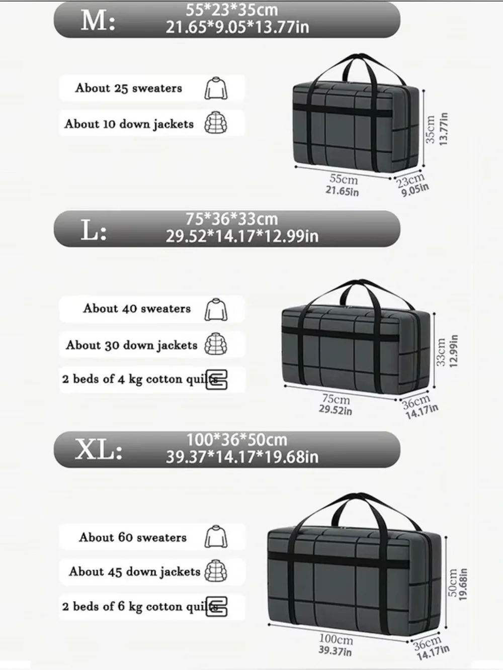 1PC Large Capacity Super Load-bearing Black Composite Material Storage Bag